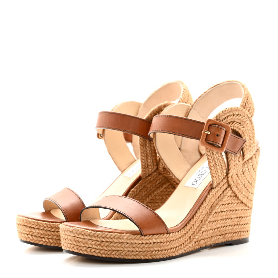 JIMMY CHOO Calfskin Espadrille Delphi 100 Wedge Sandals 39.5