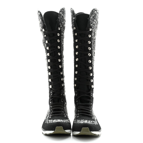 ブーツその他 [Chanel]Women's Tweed sneakers long boots Chanel Black Tweed and Leather Knee High Top Sneaker Boots