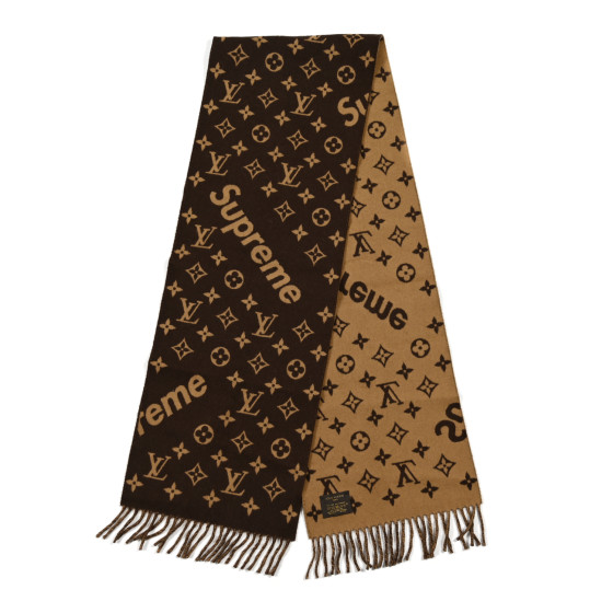 LOUIS VUITTON X Supreme Wool Cashmere Monogram Scarf Brown