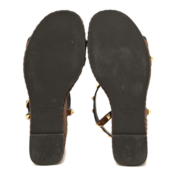 【値下げ】【新品未使用】『VALENTINO』 BROWN トラウザーズ VALENTINO GARAVANI Calfskin Rockstud Torchon Espadrille 25