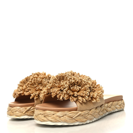 PRADA Raffia Slide Sandals 37 Naturale 1380016 | FASHIONPHILE