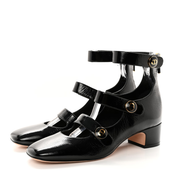 Dior D-DOLL ウェッジパンプス ブラック CHRISTIAN DIOR Crinkled Calfskin D-Doll 55mm Ankle Strap