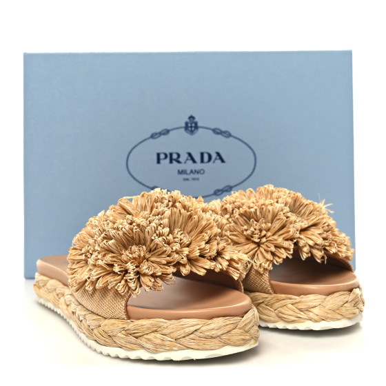 PRADA Raffia Slide Sandals 37 Naturale 1380016 | FASHIONPHILE