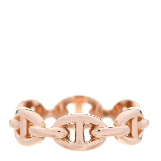 HERMES 18K Rose Gold PM Chaine D'Ancre Enchainee Ring 54