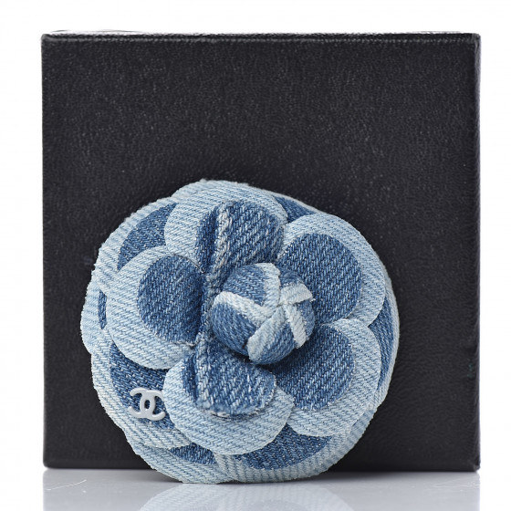 CHANEL Denim Camellia Pin Brooch Blue 487012 | FASHIONPHILE