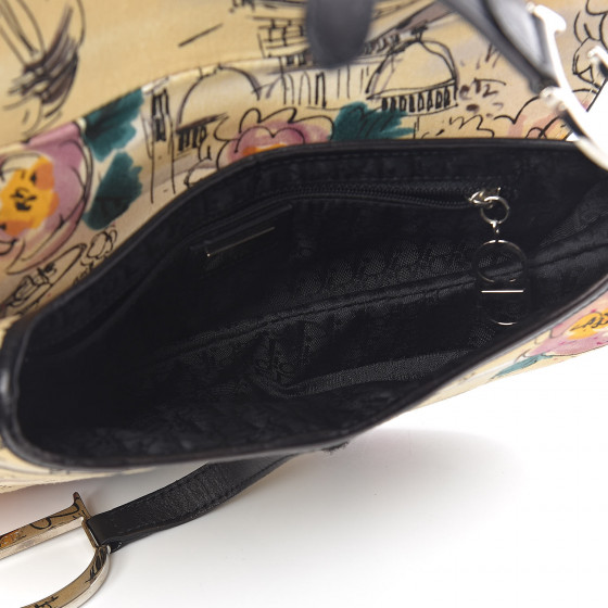 クリスチャンディオール CHRISTIAN DIOR Denim Crystal Floral Embroidered Saddle Bag