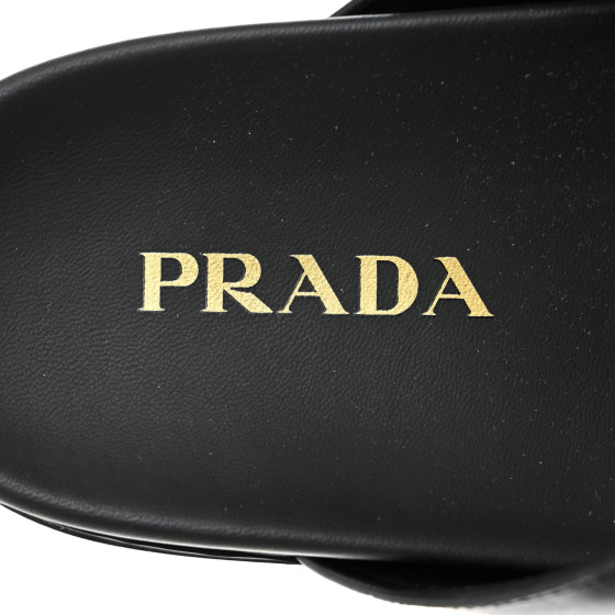 PRADA エナメルミュール　黒 PRADA Vitello Sport Metal Triangle Logo Womens Double Buckle