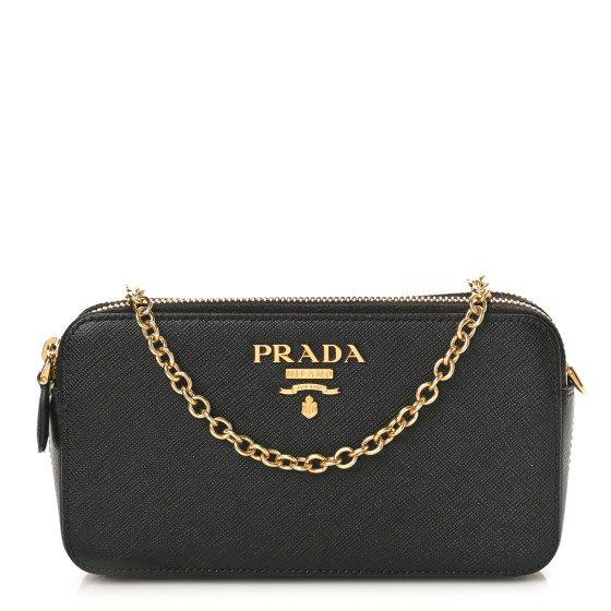 【PRADA】CHAIN CROSSBODY BAG Prada Small Black Saffiano Leather Canvas with Gold Chain