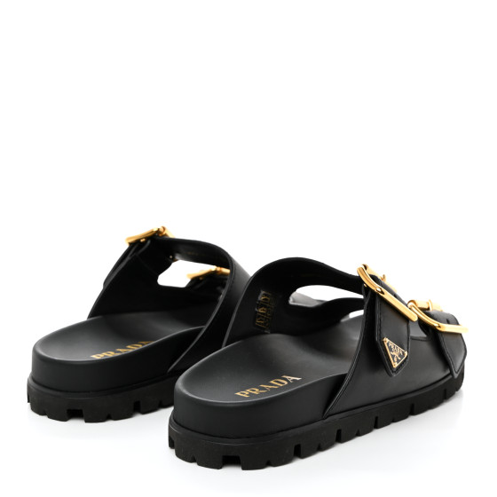 【PRADA】 Sandals with lug sole サンダル PRADA Vitello Sport Metal Triangle Logo Womens Double Buckle