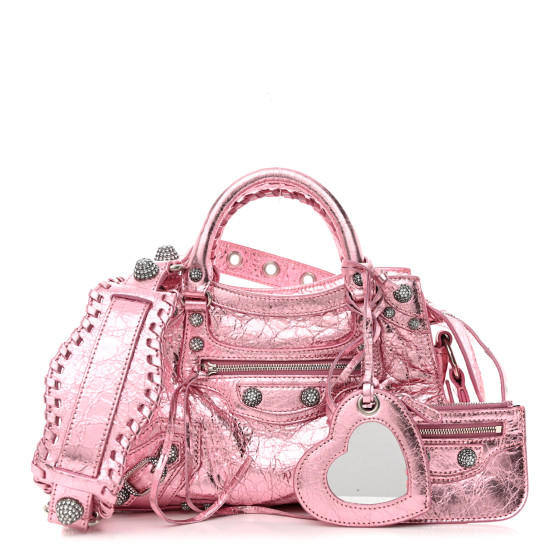 BALENCIAGA Metallic Agneau Arena Crystal Neo Cagole Handbag