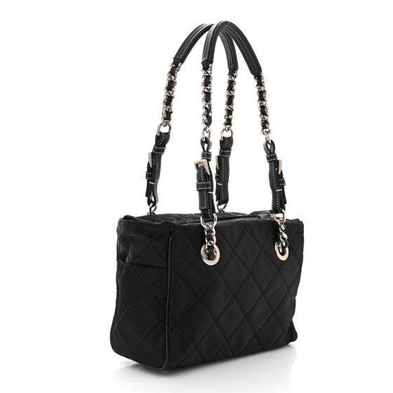 ショルダーバッグ・ポシェット Prada Nylon Quilted Chain Shoulder Bag Black Prada Quilted Tessuto Nylon Chain Black Convertible Shoulder