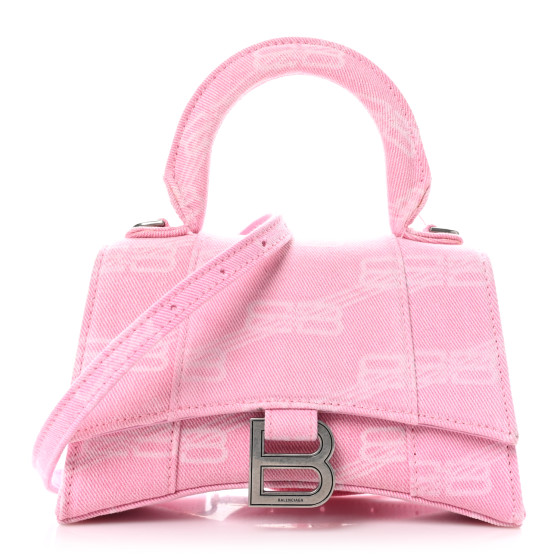 BALENCIAGA Washed Denim BB Monogram Hourglass Top Handle Bag