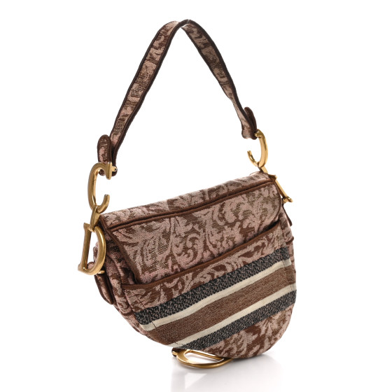 CHRISTIAN DIOR Canvas Embroidered Brocart Saddle Bag