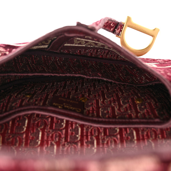 CHRISTIAN DIOR Velvet Oblique Saddle Bag Burgundy 1561187