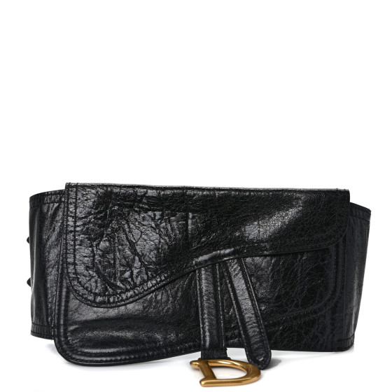 CHRISTIAN DIOR Crinkled Lambskin 135mm Saddle Belt Black