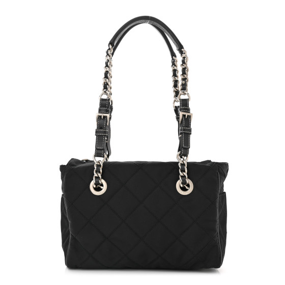 PRADA Nylon Tessuto Quilted Chain Shoulder Bag Black 1558004