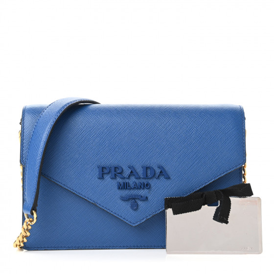 PRADA Saffiano Envelope Chain Shoulder Bag Bluette 748861