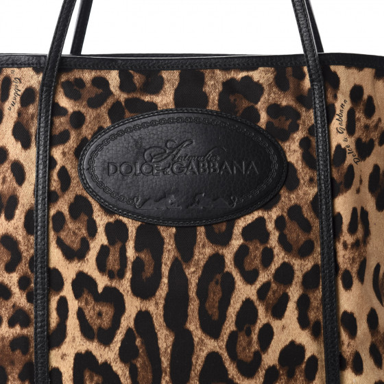 DOLCE & GABBANA Leopard Print Canvas Calfskin Animalier Tote