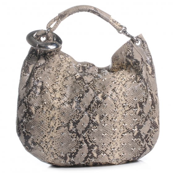 JIMMY CHOO Snake Embossed Star Studded Sky Hobo Natural