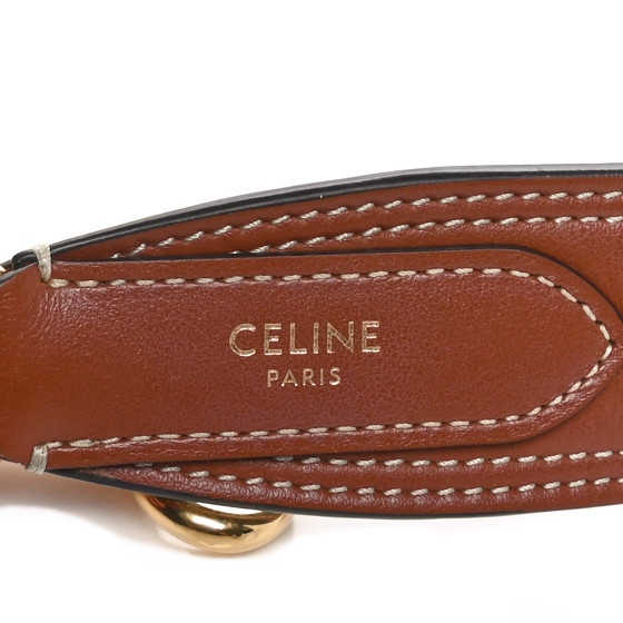 CELINE Smooth Calfskin Logo Embroidered Long Strap Tan
