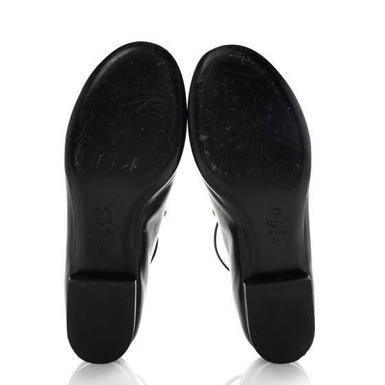 CHANEL Goatskin Pearl Mary Janes Flats 39 Black 1652750