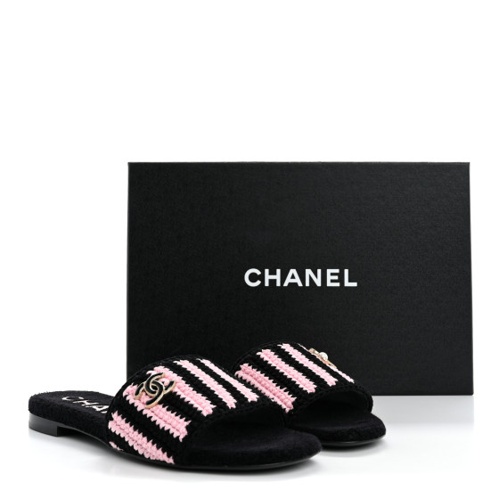 [CHANEL]★Crochet Mule Sandals CHANEL Crochet CC Mules Sandals 36.5 Rose 1652614 | FASHIONPHILE