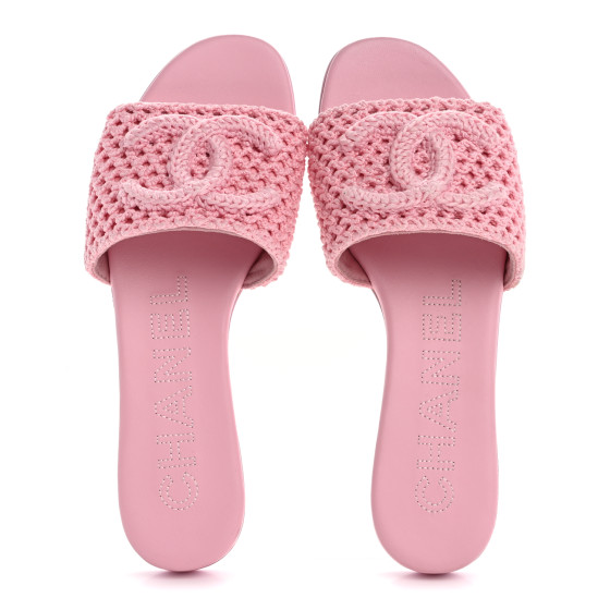 [CHANEL]★Crochet Mule Sandals CHANEL Crochet CC Mules Sandals 36.5 Rose 1652614 | FASHIONPHILE