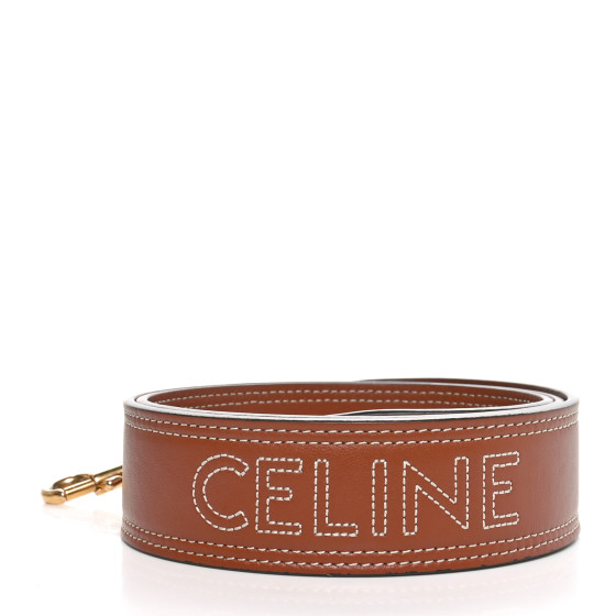 CELINE ウエストベルト アンティーク CELINE Smooth Calfskin Logo Embroidered Long Strap Tan