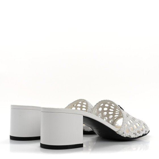 CHANEL ミュール CHANEL Shiny Braided Goatskin Mule Sandals 38 White 1652817