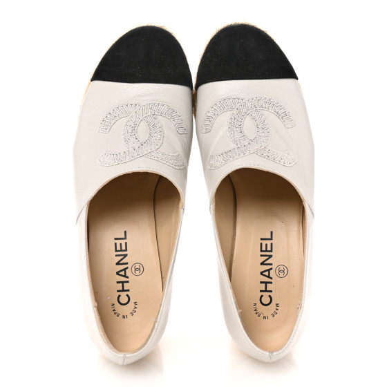 CHANEL Lambskin Suede CC Espadrille Wedges 39 Grey Black