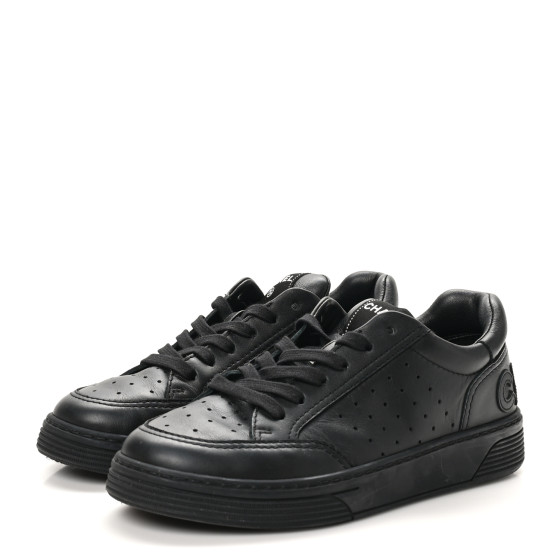 CHANEL Calfskin CC Womens Sneakers 37.5 Black 1640981