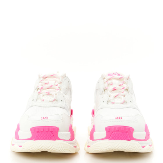 BALENCIAGA Fabric Mesh Womens Triple S Sneakers 38 Fluo Pink
