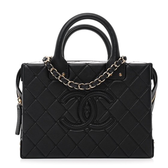 CHANEL Calfskin Quilted Studded Square Vanity Case Black