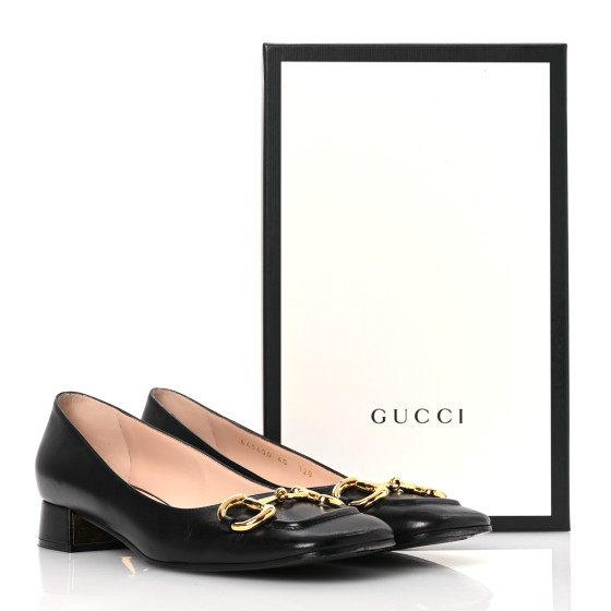 GUCCI Malaga Kid Horsebit Ballet 25mm Flats 40 Black 1649808