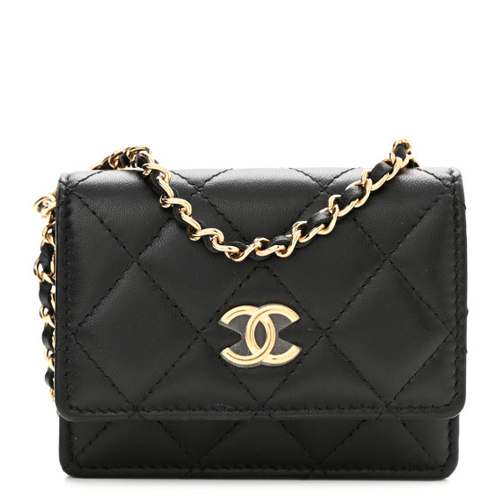 CHANEL Lambskin Quilted Flap Card Holder With Cuff Black