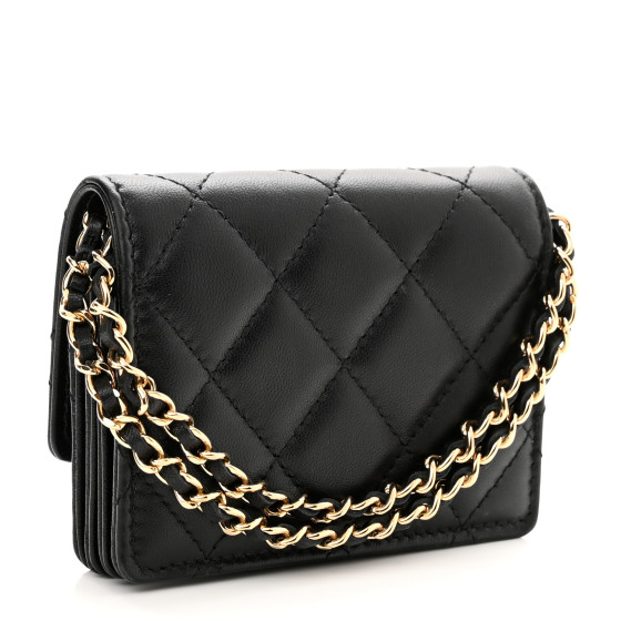 【人気/関税/送料込み】 Chanel Flap Card Holder Lambskin & Go Chanel Lady Handle Flap Card Holder w/ Chain Grey Calfskin
