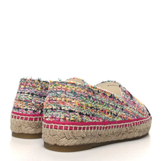 CHANEL Tweed CC Espadrilles 39 Pink Multicolor Black 1254135