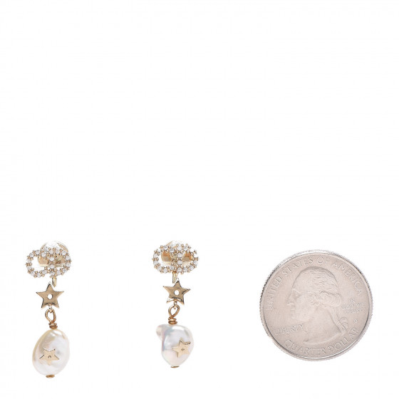 CHRISTIAN DIOR Crystal Pearl Shiny-D Earrings Gold 397280
