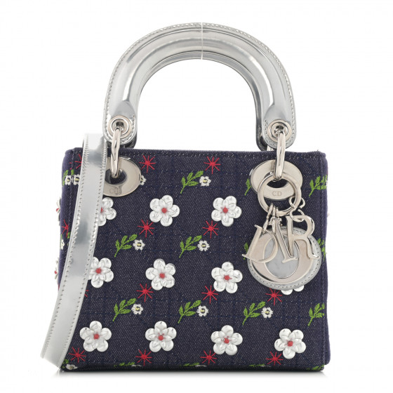 Dior ディオール CHRISTIAN DIOR Denim Cannage Floral Embroidered Mini Lady