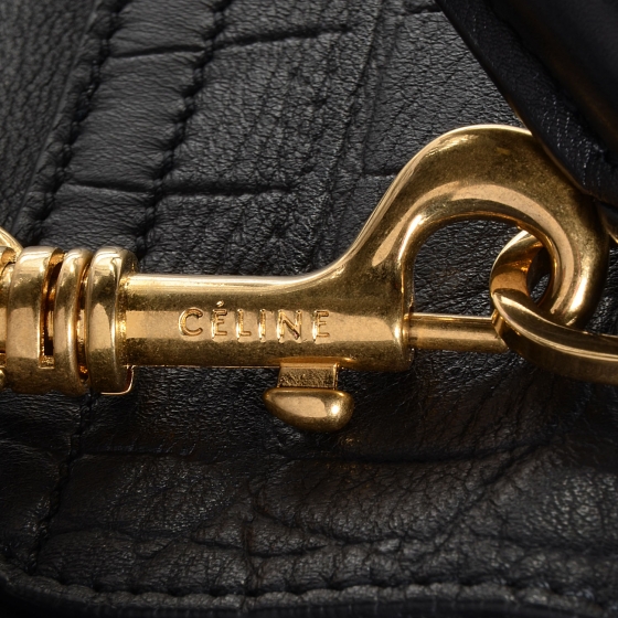 CELINE Crocodile Embossed Medium Trapeze Black 77480