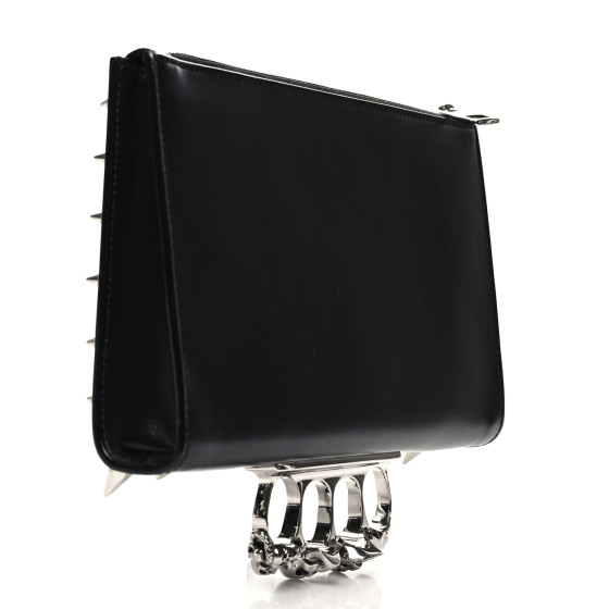 ALEXANDER MCQUEEN Calfskin Skull Four RIng Zip Pouch Black