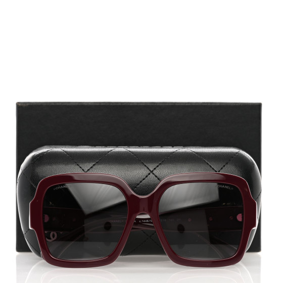 【あさ1204】　CHANEL CHANEL Acetate Charms Pearl Square Sunglasses 5479-A Black