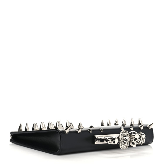 ALEXANDER MCQUEEN Calfskin Skull Four RIng Zip Pouch Black