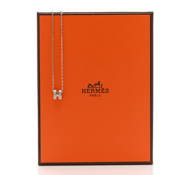★Hermes★(W) Mini Pop H Pendant★Palladium & Marron Glace HERMES Palladium Mini Pop H Pendant Necklace Marron Glace