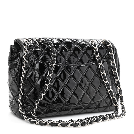 2025年春の Jumbo Quilted Patent CHANEL Single 1196114 Black Flap 靴