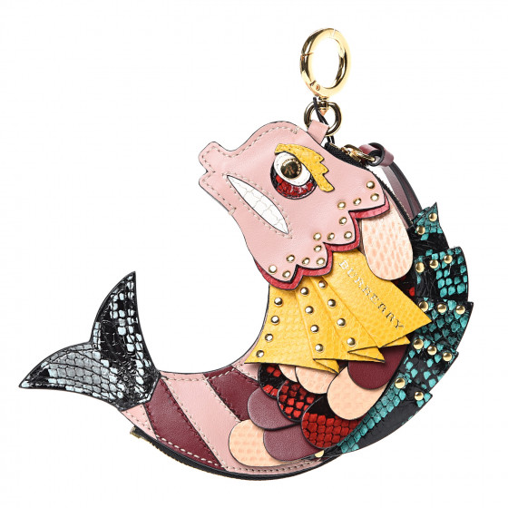 BURBERRY Calfskin Snakeskin Embossed Fish Bag Charm