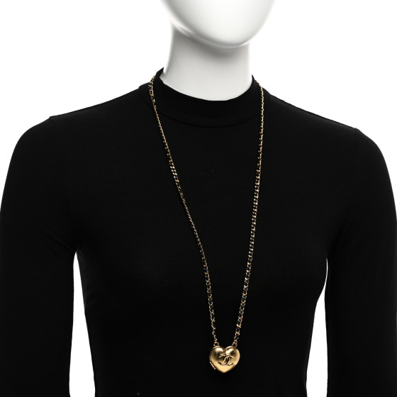 CHANEL Lambskin CC Heart Mirror Locket Necklace Gold