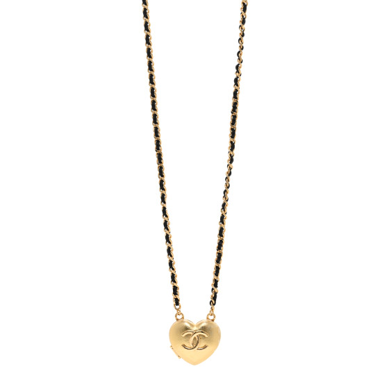 CHANEL Lambskin CC Heart Mirror Locket Necklace Gold