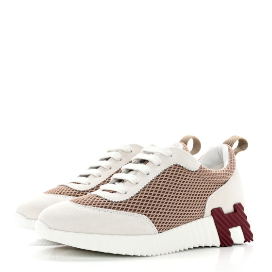 エルメス HERMES Air Mesh Suede Goatskin Bouncing Sneakers 35 Beige