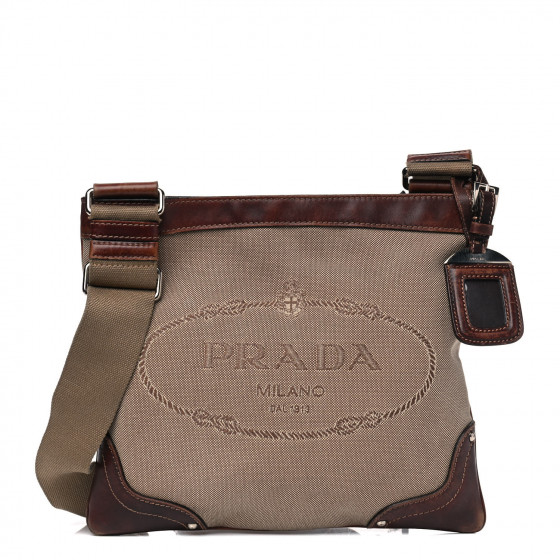 ショルダーバッグ PRADA  Crossbody Bags Men Fabric Brown/Cork PRADA Jacquard Logo Small Flat Messenger Bag Corda Bruciato